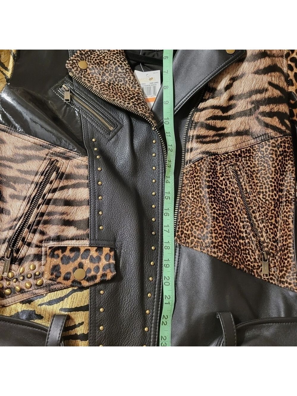 Michael Kors Leather Belt Jacket Chettah Animal Print Fur Studded Biker Jacket - Picture 12 of 16